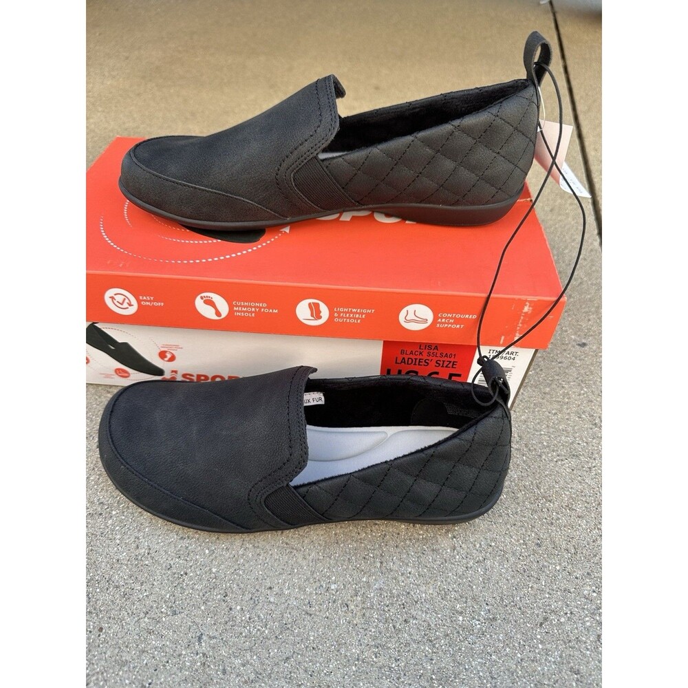 J Sport Lisa Women's Casual Slip On Shoes Black Size 6.5 New In Box Memory Foam